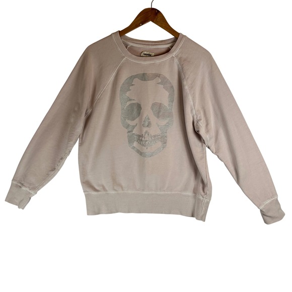 Zadig & Voltaire Tops - Zadig & Voltaire Womens Pink Skull Graphic Raglan Sweatshirt Silver Metallic M